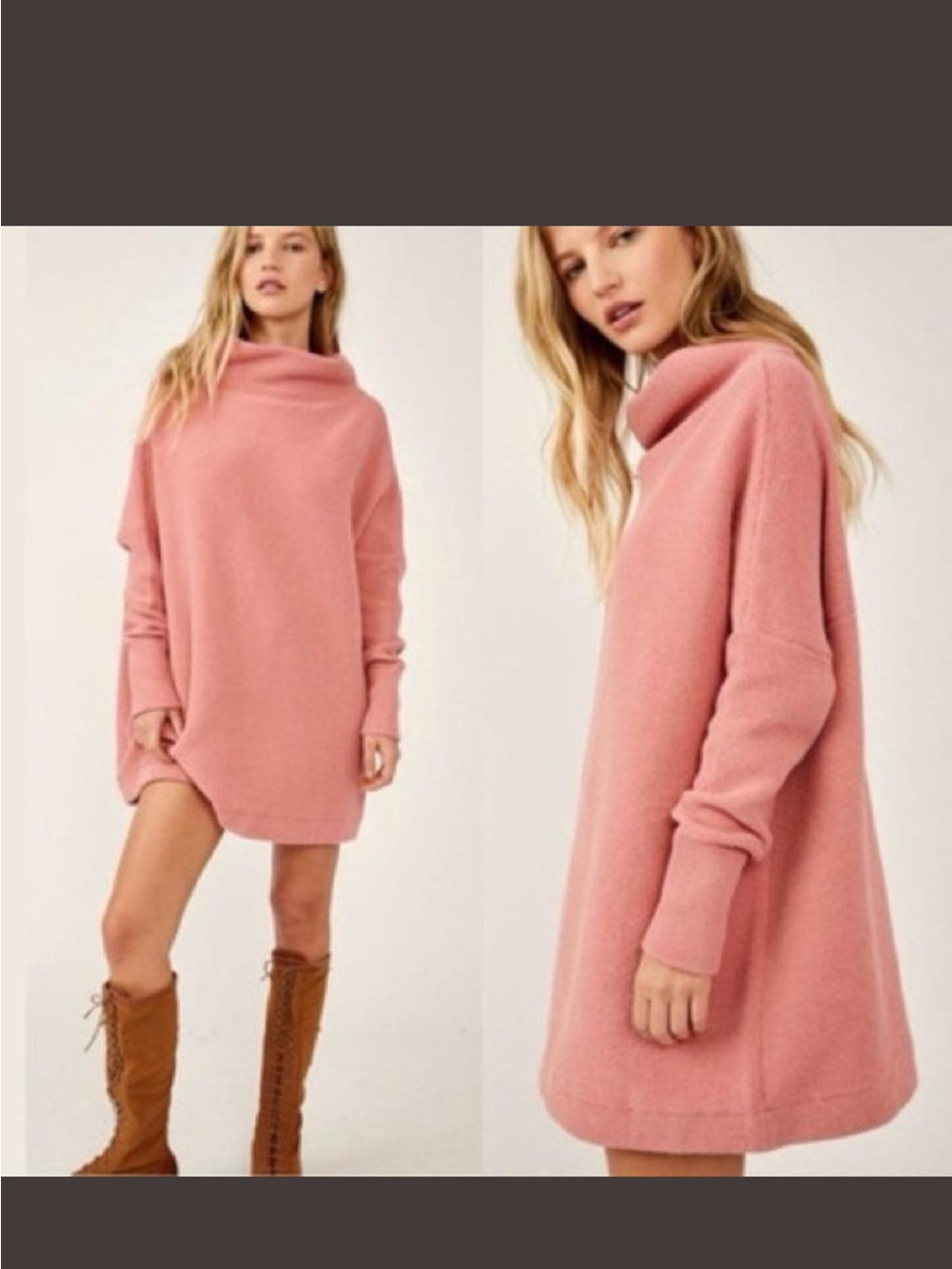 Free people chic pink sweater with a cozy cowl neck long sleeve and relaxed fit